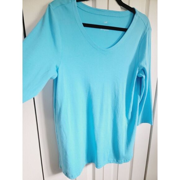 J. Jill M Pullover Knit Tunic Top Light Blue Round Neck 3/4 Sleeves Pima  Cotton - Picture 3 of 5